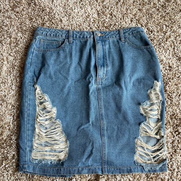 Distressed Denim Mini Skirt - Picture 2 of 6